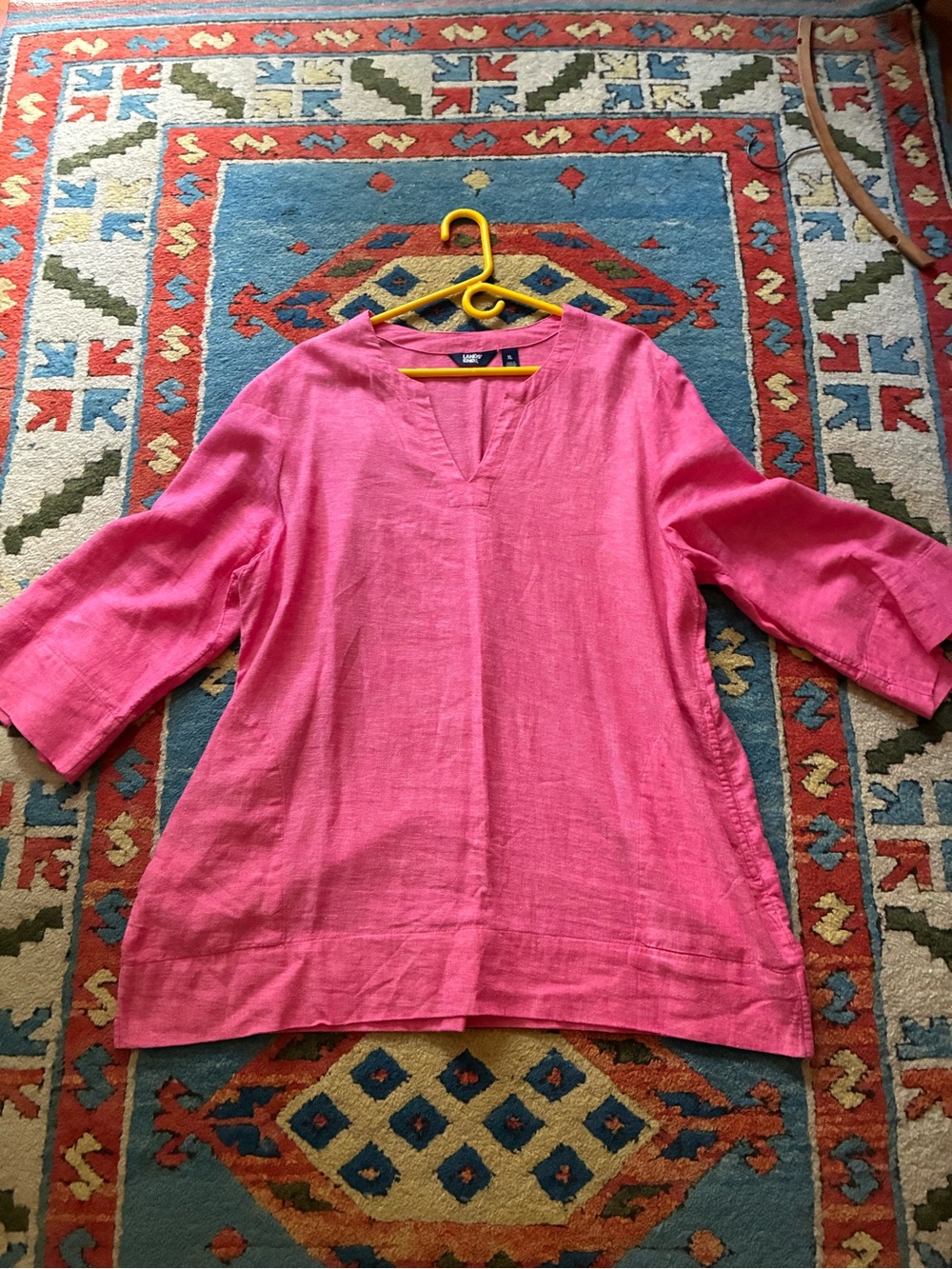 Lands End Relaxed linen blend V-Neck Pink Tunic